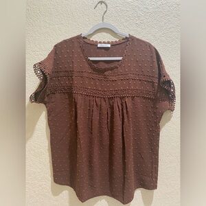 JODIFL Chocolate Eyelet Lace Blouse